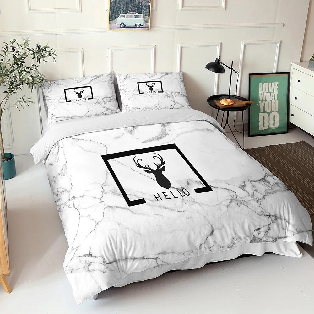 

Marbled Elk Bedding Set Luxury Duvet Cover Sets 3d Fashion Comforter Cover Set Cute Bed Set For Adult Home Textile