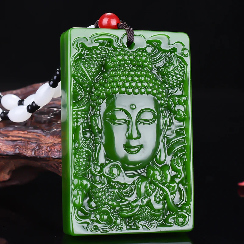 Китайский зеленый нефритовый кулон Будды ожерелье очаровательные ювелирные