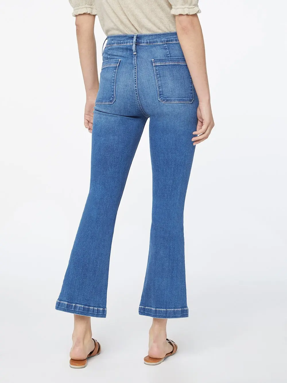 

Women Blue High Waist Jeans Spring Autumn Paddy Ankle-Length Flare Pants