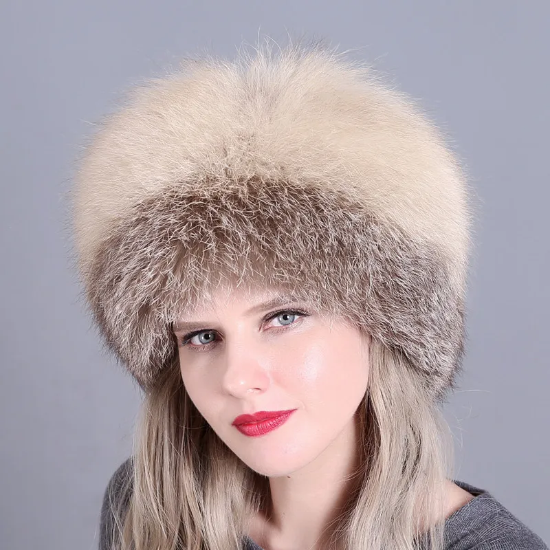 Real Whole Fur Fox Fur Ear Protection Hat National Fur Warm Fashion Fox Raccoon Dog Fur WomenWind Snow Cap