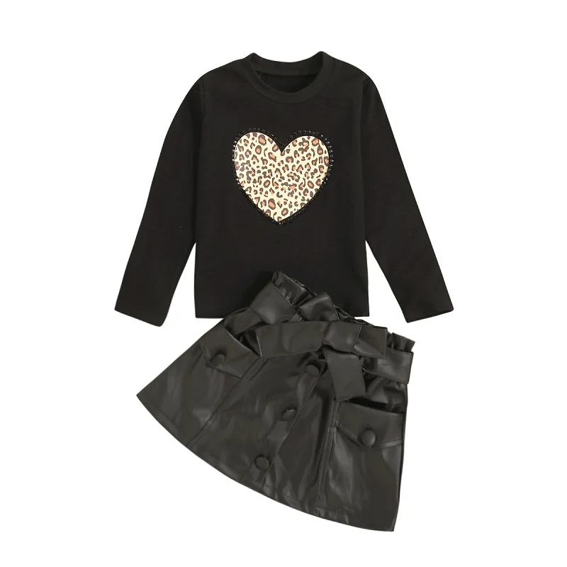 Женский комплект из футболки и юбки с длинным рукавом поясом | Детская одежда