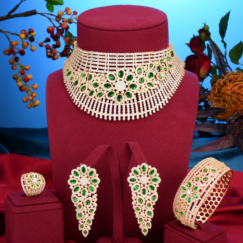 

GODKI 4 шт Роскошные Большие Чокеры Африканские Набор украшений для женщин Свадебные серьги Модные ювелирные изделия 2020 индийские ювелирные наборы