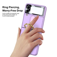 new ring case for samsung galaxy z flip 3 5g with film cover protective pc ultra thin case with bracket holder for samsung flip3