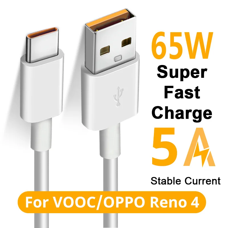 65W Super VOOC USB C Cable 6.5A Fast Charging Type-C Cable for Oppo Realme X 5 6 X50 X3 X5 Pro X50m X50t V5 C3 Quick Charge 3.0