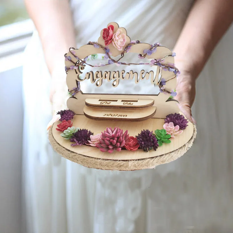 

Personalized wood flower Box Ring Bearer Pillow, Rustic Wedding Ring Holder Box Proposal Engagement Gift