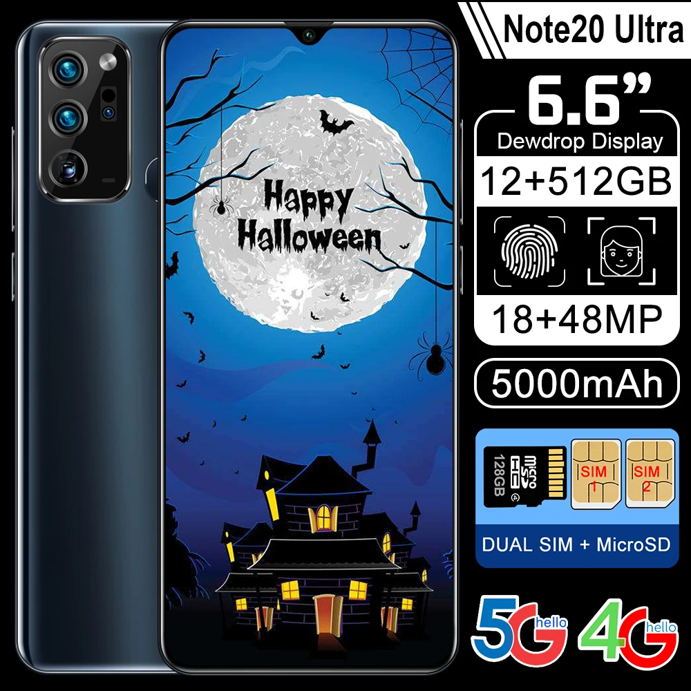

Note20 Ultra Cellphone 6.6" HD Screen Android10.0 Mobile Phone 2021 Top Sell Galax 5000mAh Dual SIM SANSUMG Newest Smart Phone
