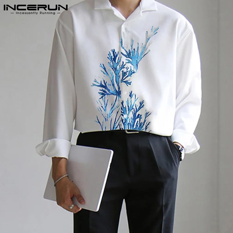 

Рубашка INCERUN мужская с отложным воротником и длинным рукавом, Повседневная Уличная одежда, брендовая Свободная рубашка в стиле Харадзюку, н...