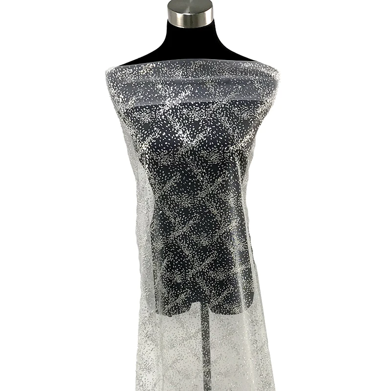 

Designer High Quality Swiss Voile French Net Sequins Lace Fabrics for Sewing Glitter Tulle White Wedding Evening Dress Textiles