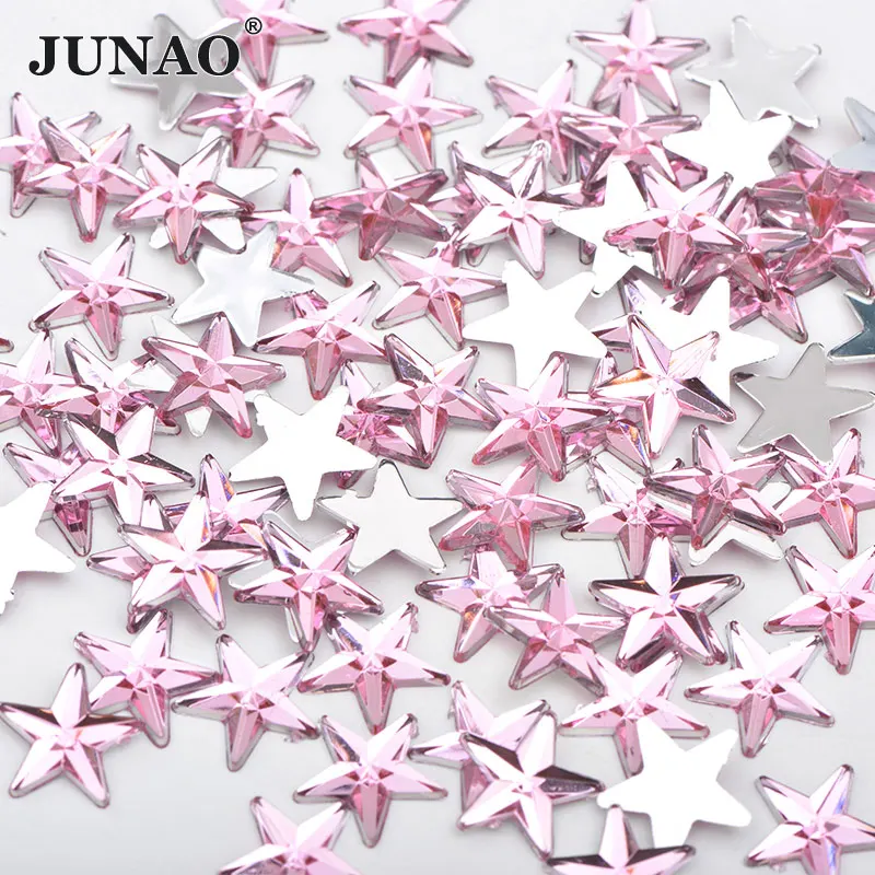 Pink JUNAO 10 мм Стразы в виде звезд розового цвета с кристаллами, аппликация с плоской задней стороной, акриловые камни, сделай сам, Кристальные наклейки для лица, украшение для ногтей - Цвет: Pink