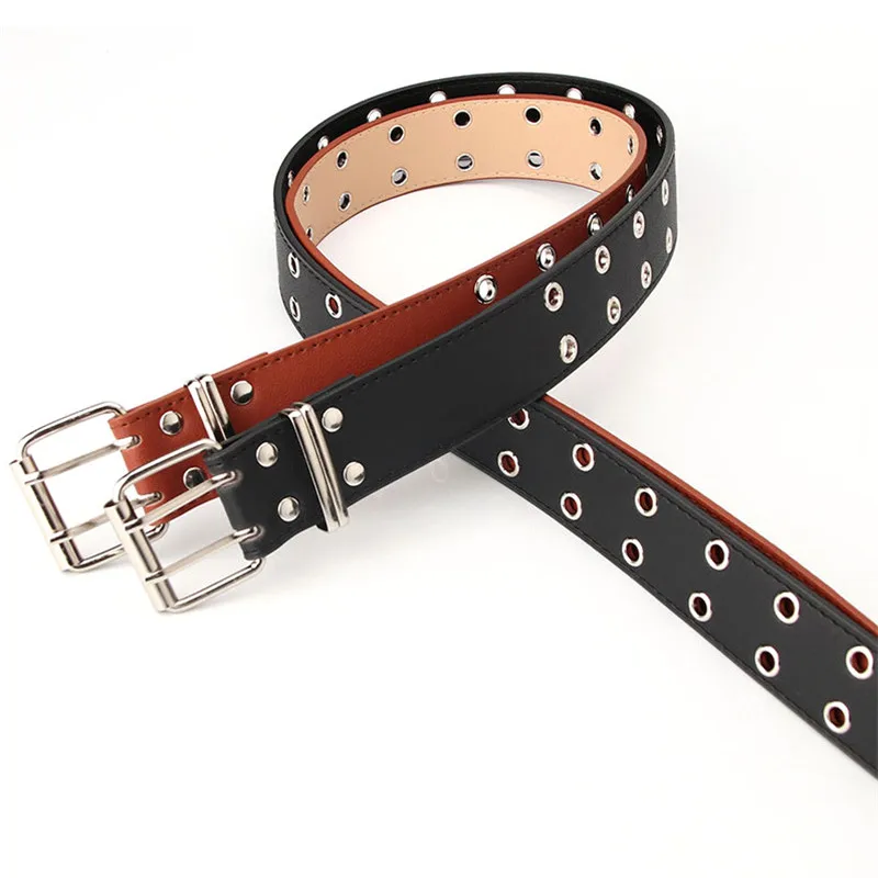 Новое поступление Винтажная женская панк ремень черный двойной ушко втулка из PU