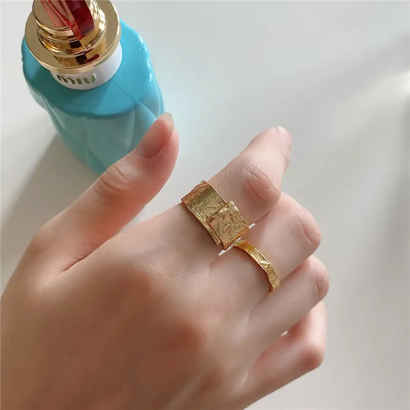 

YPAY 100% Real 925 Sterling Silver Open Rings for Women Irregular Uneven Surface Foil Adjustable Finger Ring Jewelry YMR1078