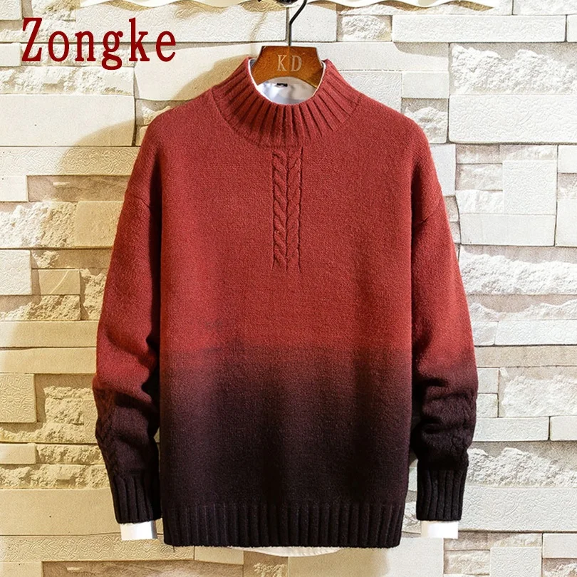 

Zongke Gradient Color Mens Sweater Knitted Top Mens Clothes Pullover Mens Sweaters 2021 New Arrival M-3XL