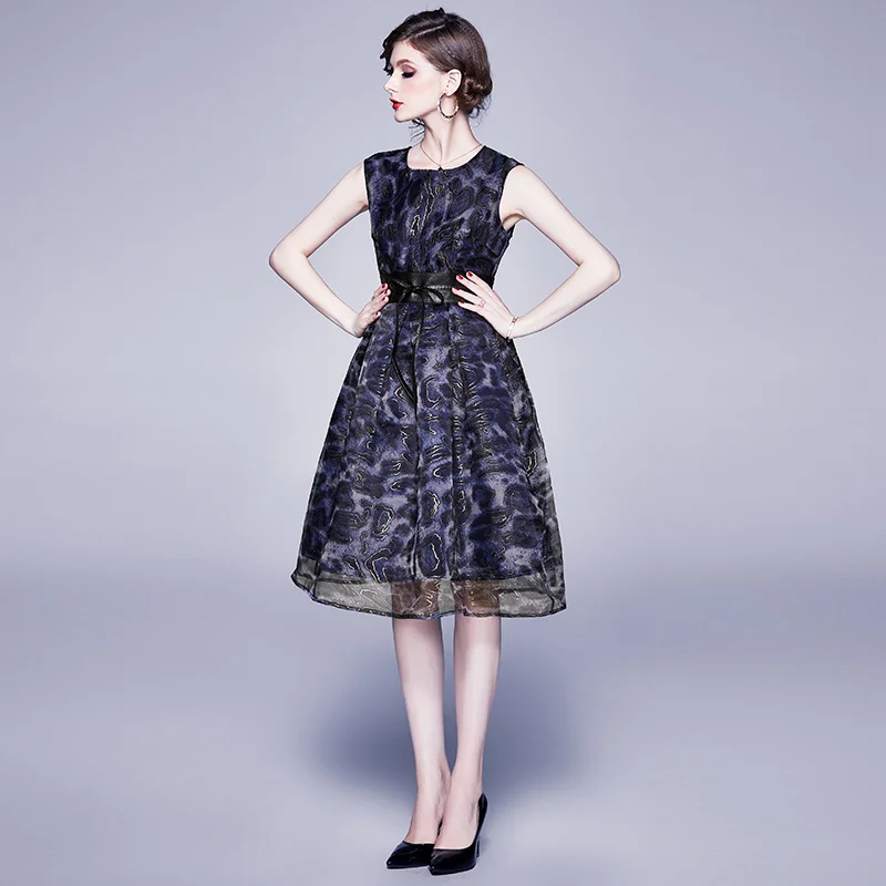 Новинка летнее платье без рукавов из органзы с золотой нитью платья 2020 женское