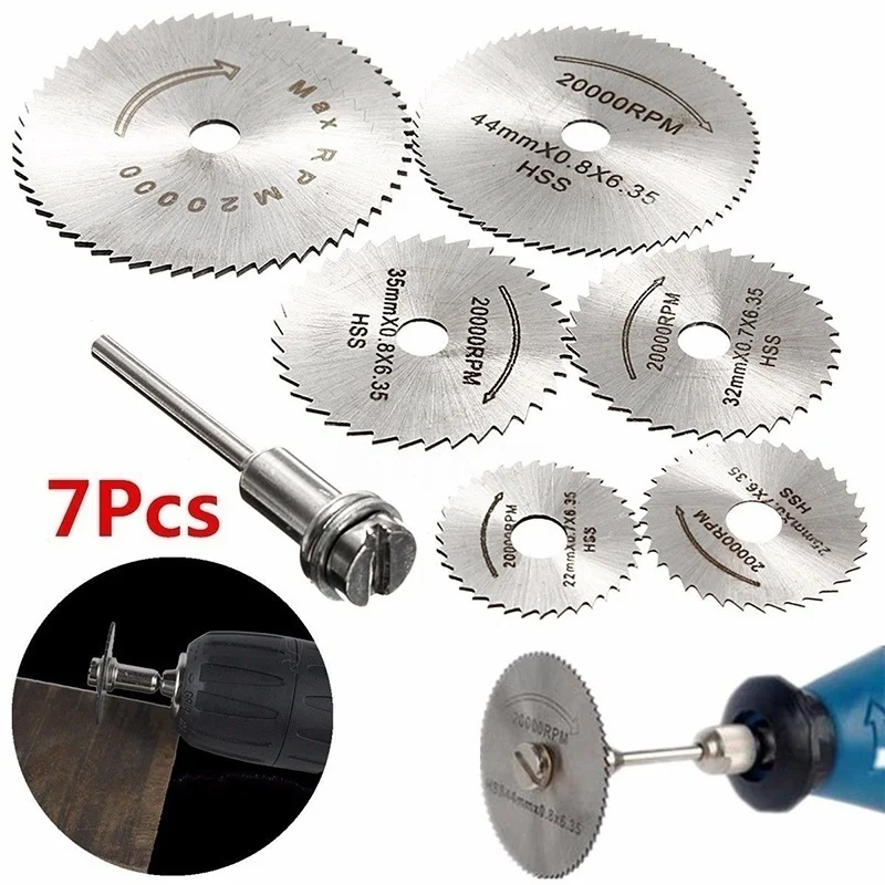 

7pc/set Stainless steel saw blade Metal Circular Saw Disc Wheel Blades Shank High Speed Steel Mini Saw Blades with Mandrels Dril