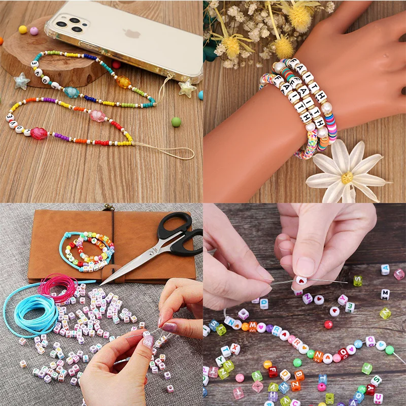 6 мм белые серебряные Смешанные акриловые буквы бусины квадратные разделители