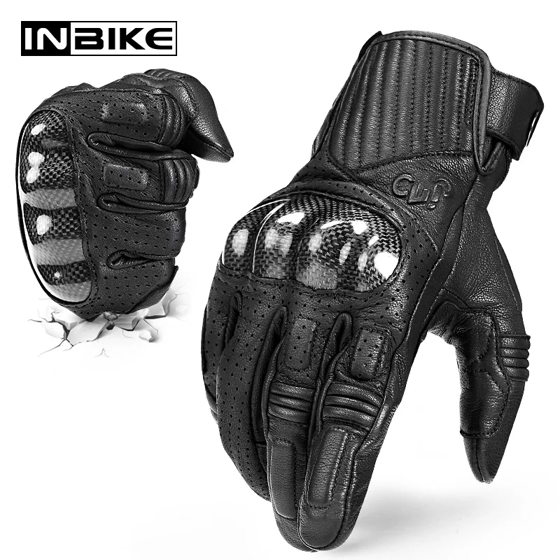 INBIKE Carbon Fiber Motorcycle Gloves Protective Gear Motorbike Full Finger Cycling Breathable Goatskin Men Motor | Автомобили и