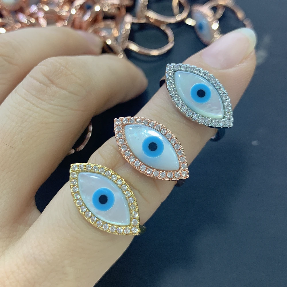 

New Marquise Blue Evil Eye Rings For Women Mother of Pearl Shell Lover Bague Femme Classic Ring Jewelry