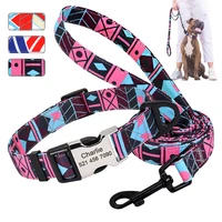 custom dog collar leash personalized fruit print nylon dog collar 150cm lead engraved name for small medium large dog pitbull