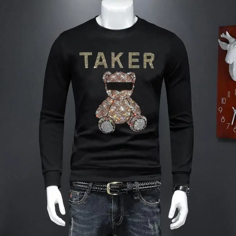 

New Fashion Punk Sweatshirt Diamond Rhinestone Men Tops Hip Hop hoody M-4XL