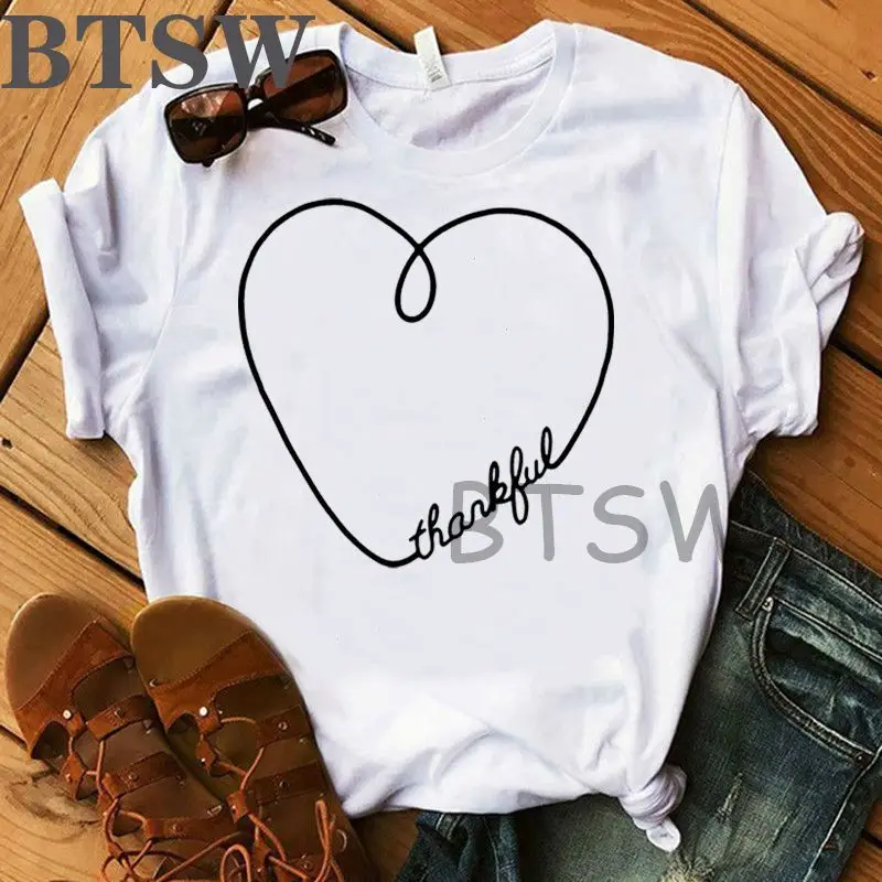 

Ulzzang Short Sleeve Funny T-Shirt Fashion Casual Thankful Heart Simple Tshirt Vintage Aesthetic Tumblr Unisex Clothes