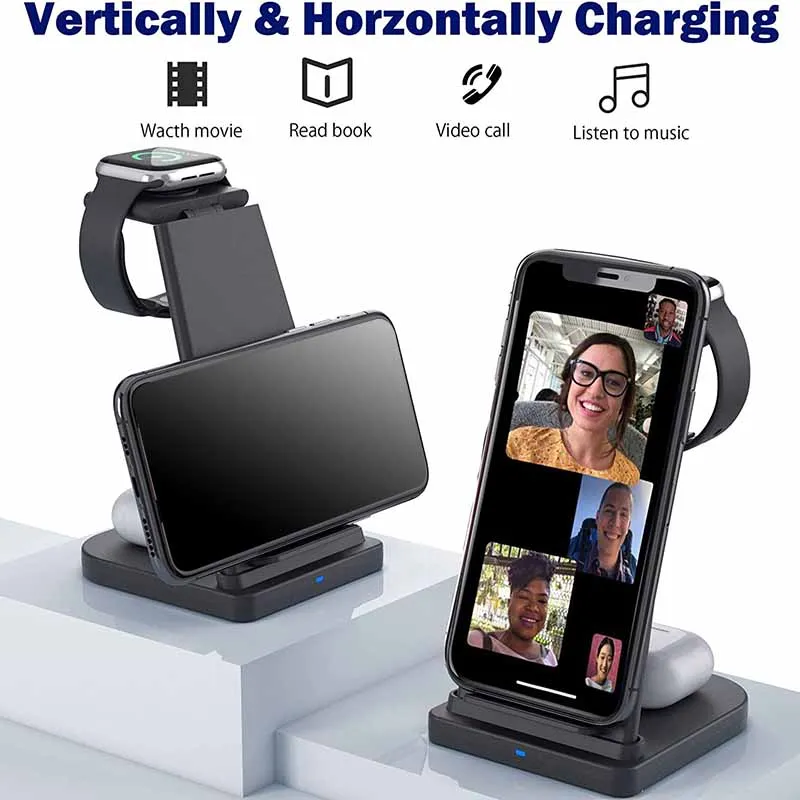 

3 in 1 Wireless Charger,Fast Wireless Charging Dock Stand for iPhone 12/12Mini/11/11 Pro Max/XR/XS