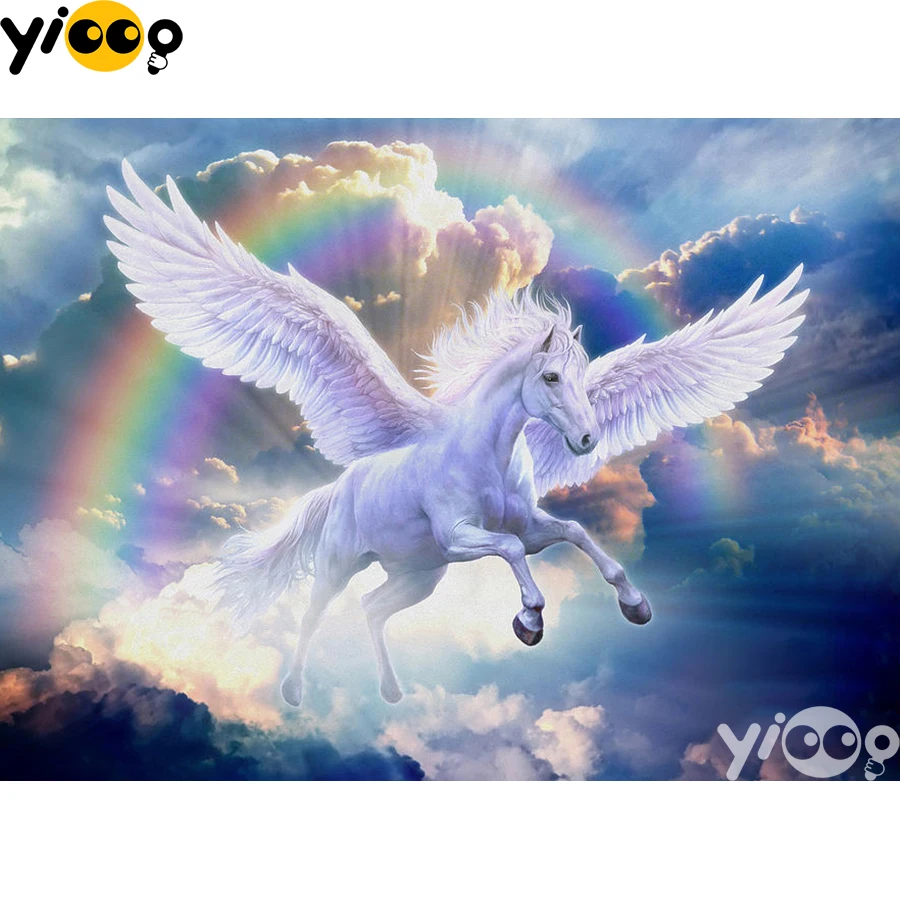 

Полноразмерная/круглая Алмазная вышивка, радуга, Пегас 5D, бриллиант, семейный декор, подарок BX2517