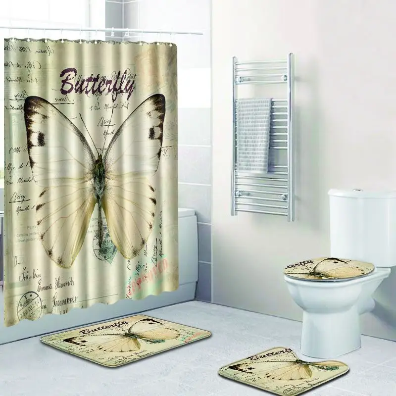 

Zeegle Shower Curtain and Bath Mat Set Non Slip Bathroom Doormat Toilet Pedestal Rug Ployester Foot Mat Washable 4pcs Toilet Set