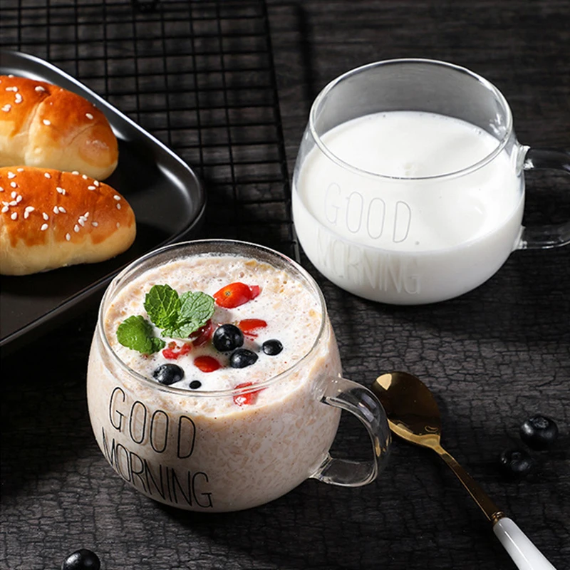 

Transparent Glass Milk Glass Creative Letters with Handle Glass Multifunctional Breakfast Cup Kitchen Household Cocktail Glass