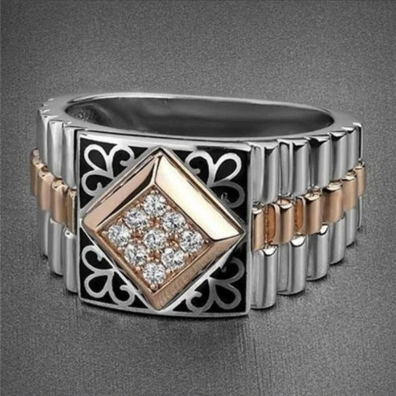 

Fashion Two-tone Rose Gold Color Floral Pattern Square Ring for Women Engagement Party Wedding Rings Jewelry Hand Accessories