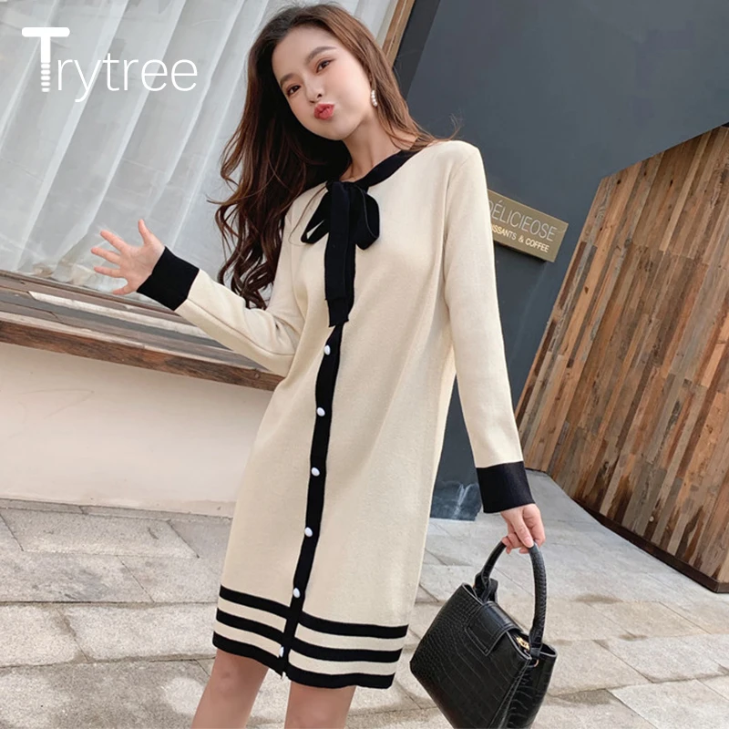 Trytree осенне-зимнее женское Повседневное платье с круглым вырезом полиэстеровое