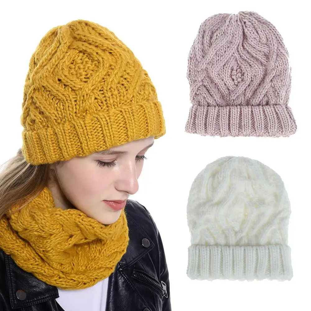 

Skiing Knitted Wool Hat Women Winter Outdoors Activities 2pcs/Set 4 Color Hat Scarf Set Knitted Cap Ski Hat Scarf Riding