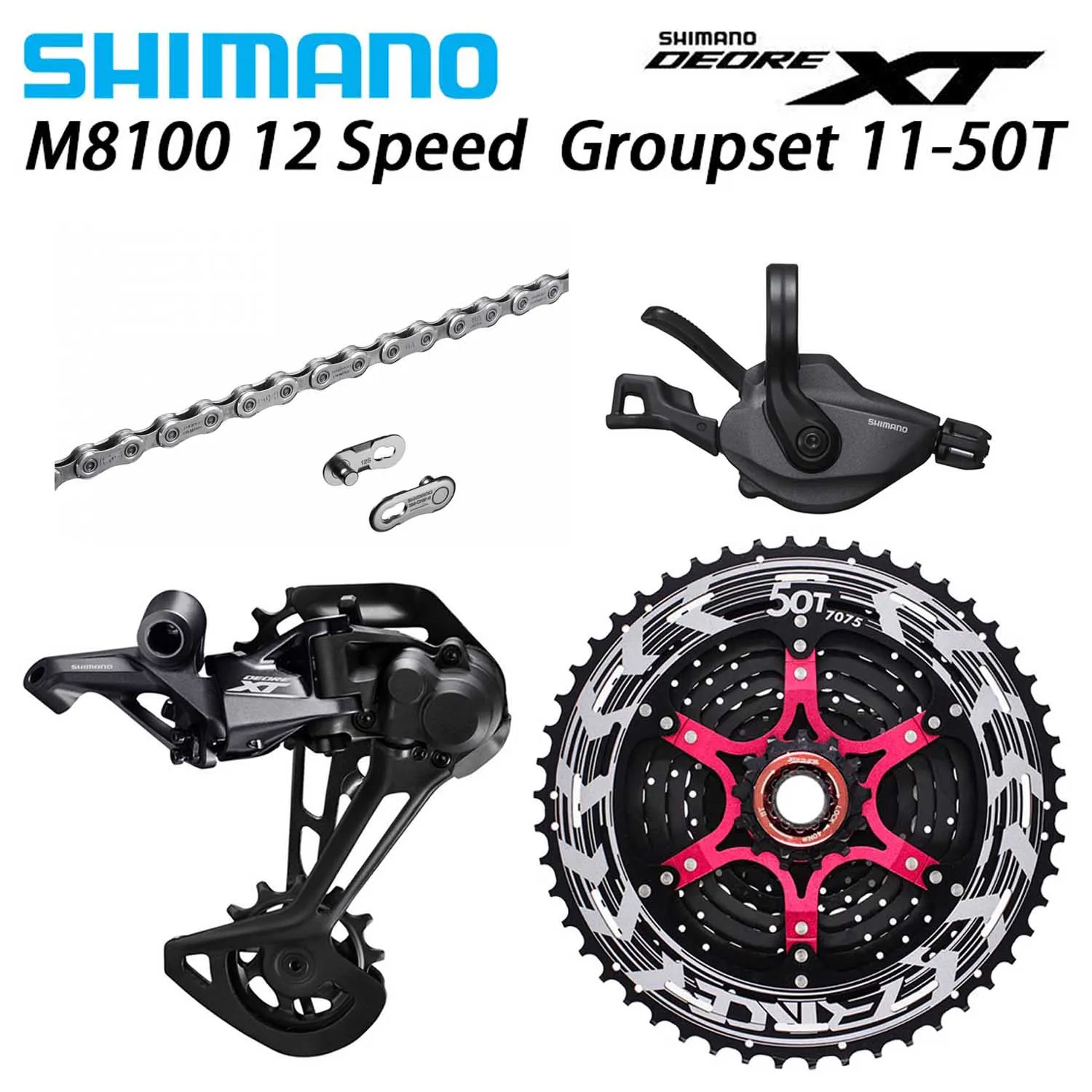 M8100 Chain 11-50T SHIMANO DEORE XT M8100 12-Скорость указано MTB горный велосипед 12-Скорость 52T SL+ RD+ ZRACE+ X12 M8100 переключения передач задний переключатель двухколесного велосипеда - Цвет: M8100 Chain 11-50T