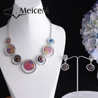 meicem 2021 round geometric necklace jewellery womens designer jewelry chain necklaces for women colorful wedding fashion gift