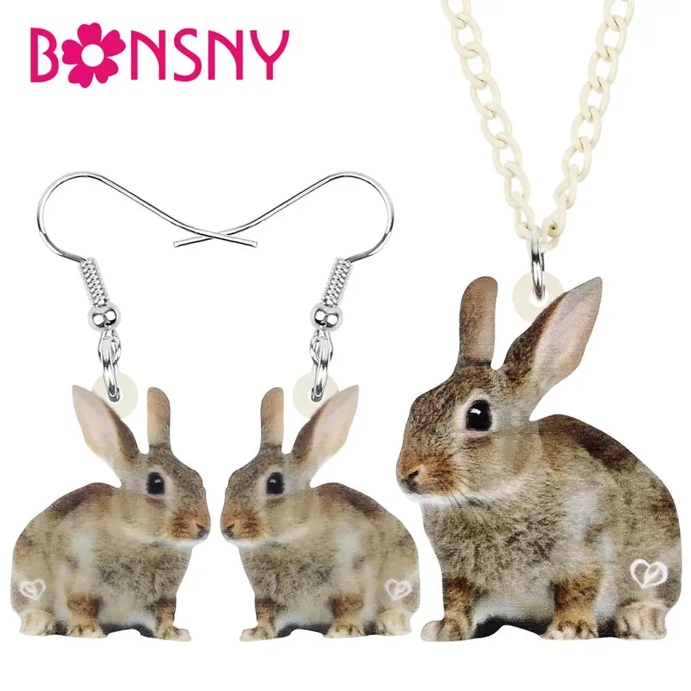 Bonsny акриловый Пасхальный милый коричневый кролик заяц животные Ювелирные наборы