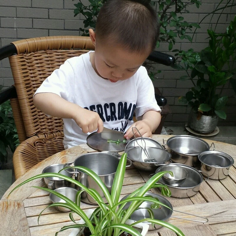 

25Pcs Stainless Steel Kids House Kitchen Toys Children Pretend Play Cookware Set