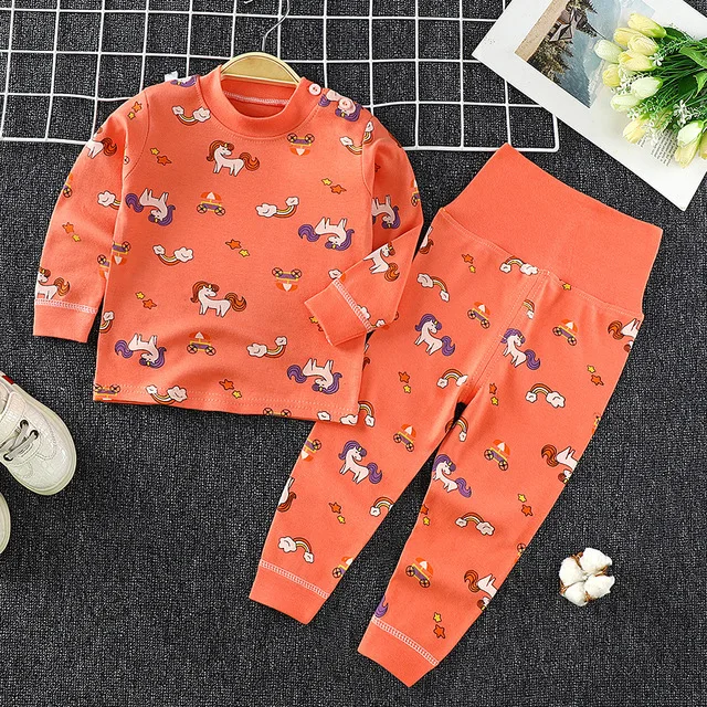 

New Kids Boys Cotton Pajama Sets Cartoon Print O-Neck Cute T-Shirt Tops with Pants Baby Girls Children Autumn Clothes Sets