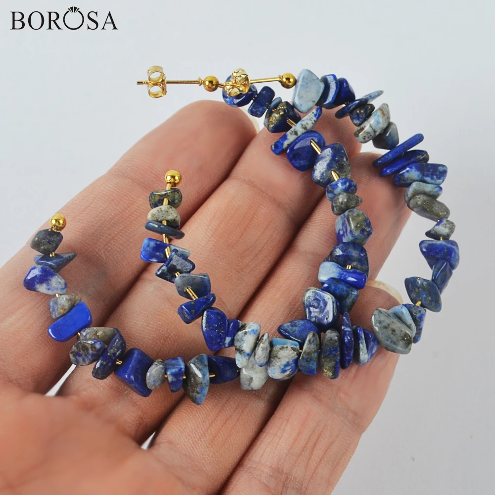 

BOROSA Boho Irregular Natural Stone Hoop Earrings Women Handmade Amethysts Pink Quartz Beaded Drop Earring Jewelry Gifts HD0358