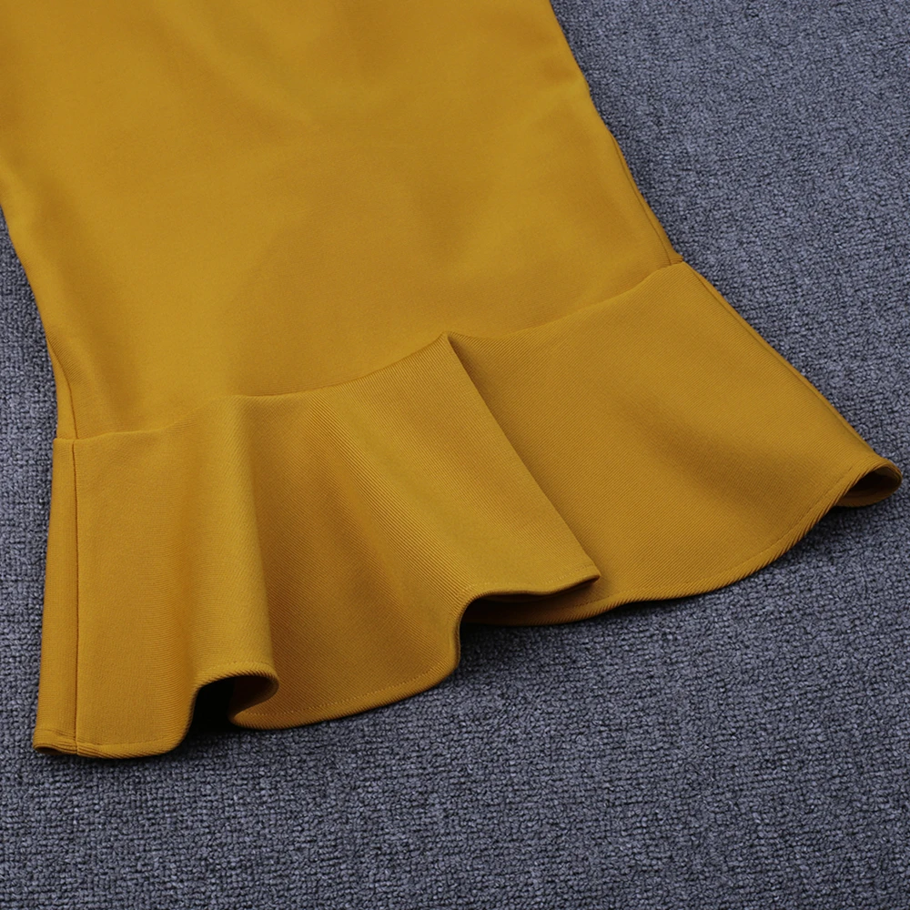 Ocstrade бандаж Русалка Vestido Midi сексуальное Новое поступление имбирное желтое вискозное женское платье без рукавов облегающее платье для вечеринок