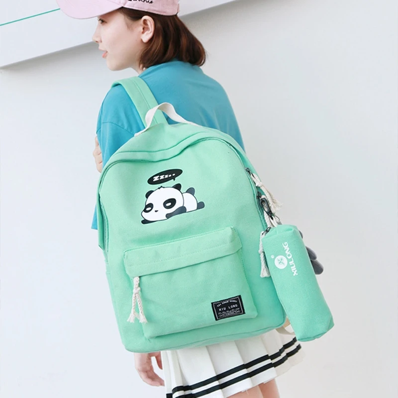 

4pcs Shoulder Bag Women's Backpack Cute Panda Print Rucksack Travel Schoolbags