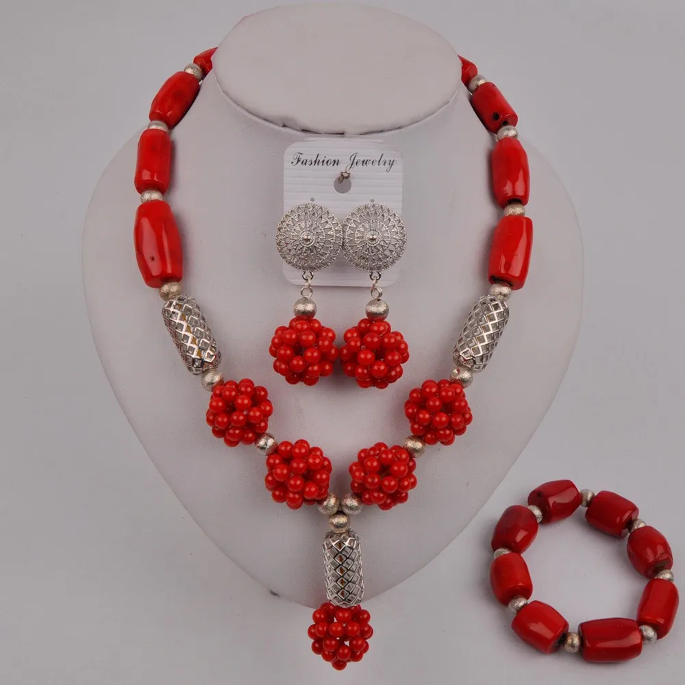 Модные красные коралловые бусы нигерийский комплект ювелирных изделий