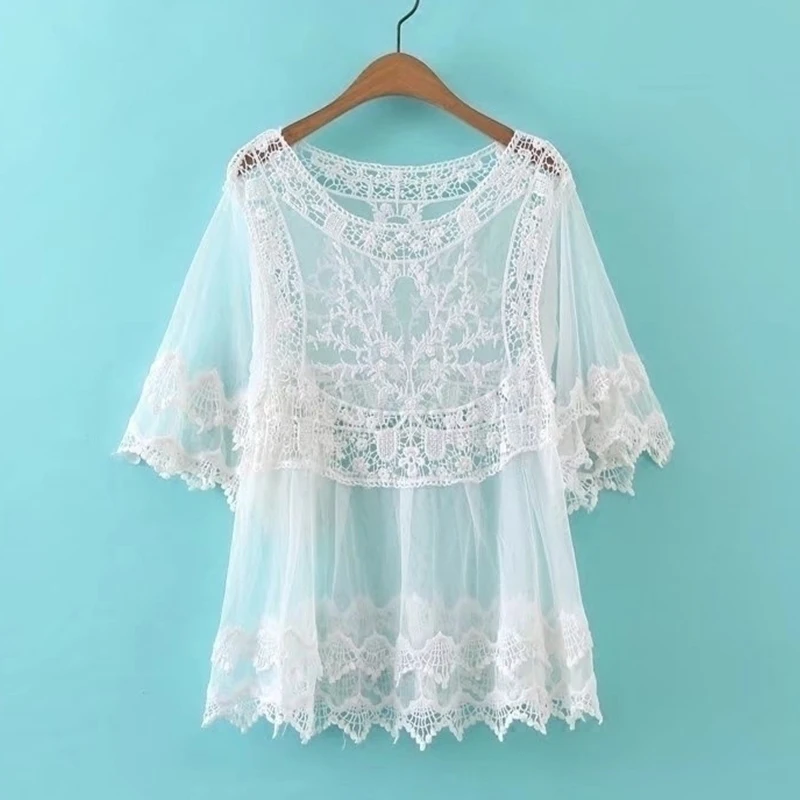 Женская винтажная блузка seoaf белая Повседневная рубашка с цветочным принтом и