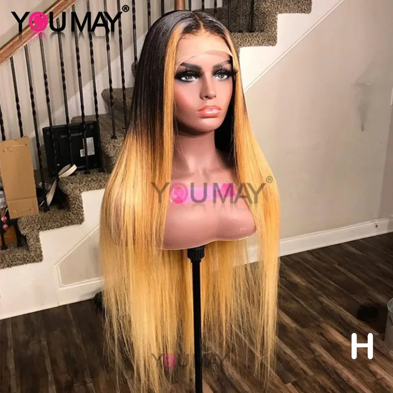 

250 Density Highlight Ombre Honey Blonde Lace Front Wig Human Hair Straight Colored 360 Lace Frontal Wigs For Women Remy You May