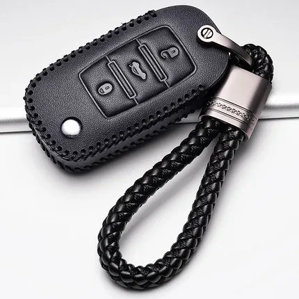 E Black line Кожаный чехол для ключей для автомобильного пульта дистанционного управления для Volkswagen VW Golf 6 Passat Polo Magotan B8 Sagitar Bora автомобильные аксессуары - Название цвета: E Black line