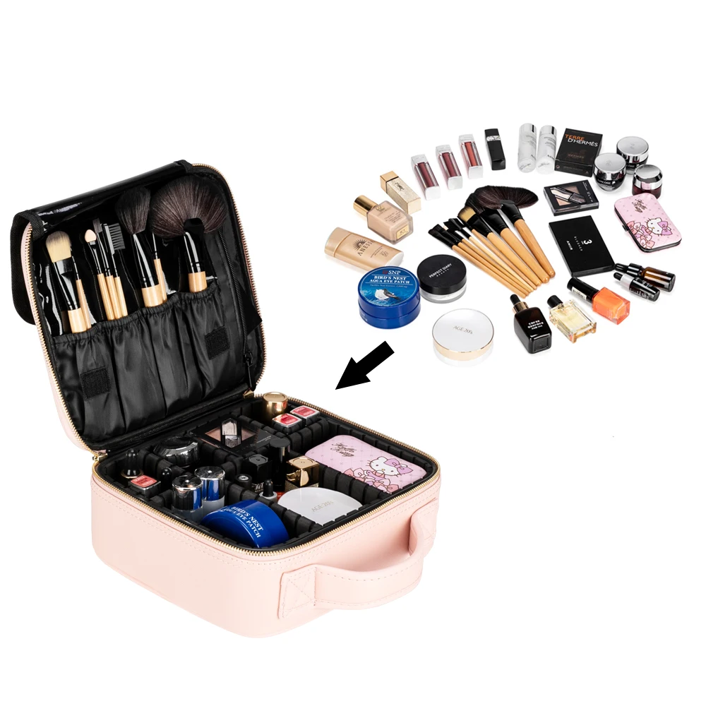 

Professional Pink High-capacity Multilayer Portable Travel or Home Use Makeup Bag Strap180821108
