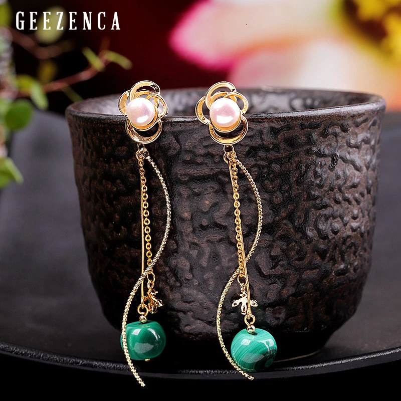 Серьги гвоздики из малахитового жемчуга 925 пробы для женщин в Корейском стиле