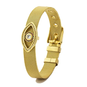 AIBEF Fashion Evil Eyes Design Adjustable Stainless Steel CZ Bracelet Watch Belt Bangle Jewelry For Ladies Birthday Best Gifts