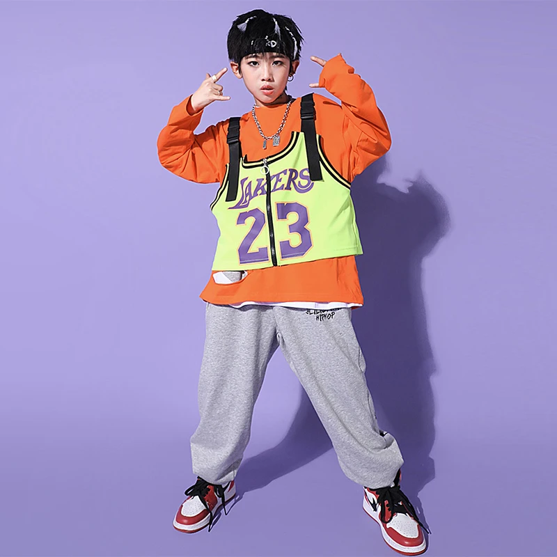

Kids Street Dance Wear Performance Stage Clothing Boys Hiphop Dance Costume Outfit Loose Dancing Clothes Streetwear Suit YS1243