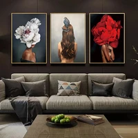 nordic woman head with flowers canvas paintings on the wall art posters and prints feather girls wall pictures home cuadros
