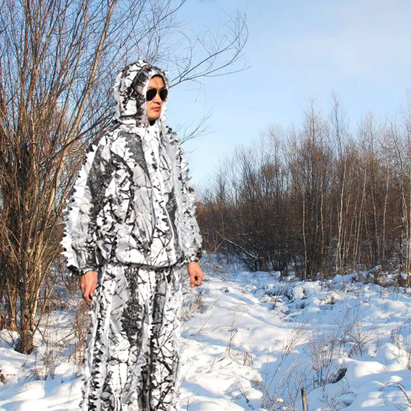 

3D white snow plum tree branches style camouflage ghillie suit birdwatch airsoft hunting clothes include jacket and pant