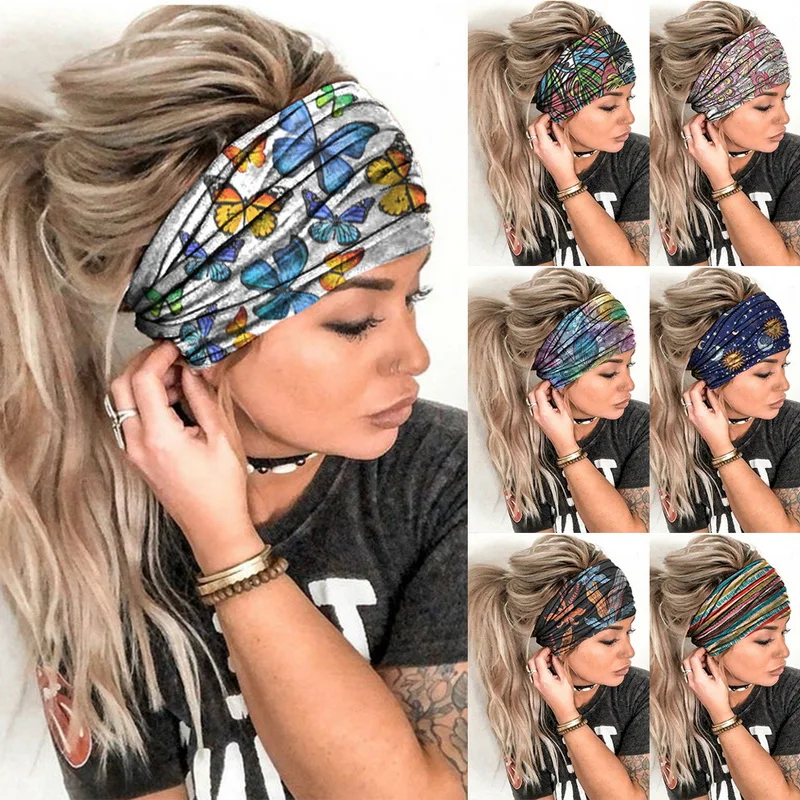 

Women Fashion Sport 3D Print Stretchy Headband Breathable Quick Dry Yoga Running Hair Band Elastic Non-slip Turban Headwraps